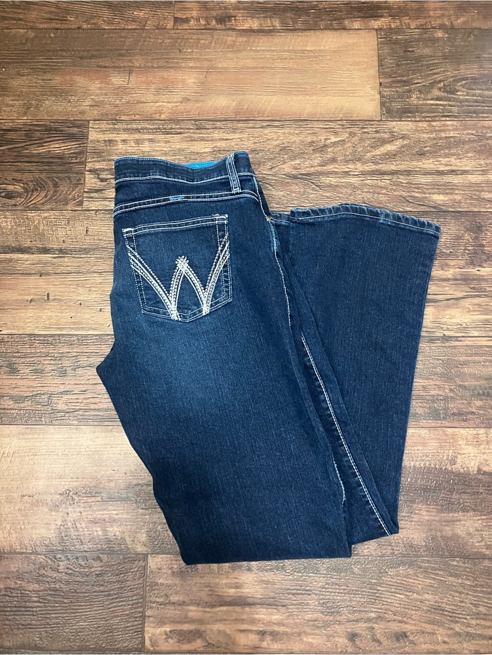 Wrangler Dark Blue Bootcut Jeans with Embroidered Back Pocket